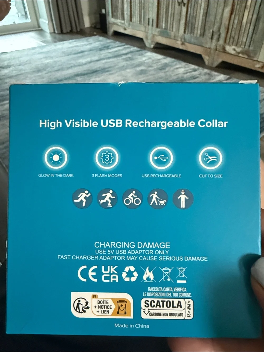USB Rechargeable LED Dog Collar - White with Orange Accents